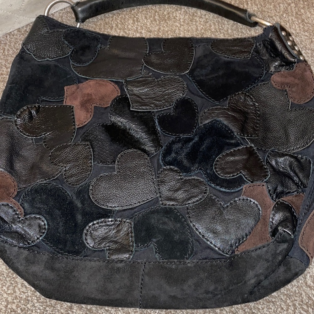 Lucky Brand suede and leather hearts tote